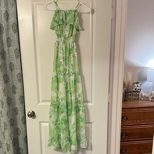 She + Sky Light Green Floral Maxi Dress